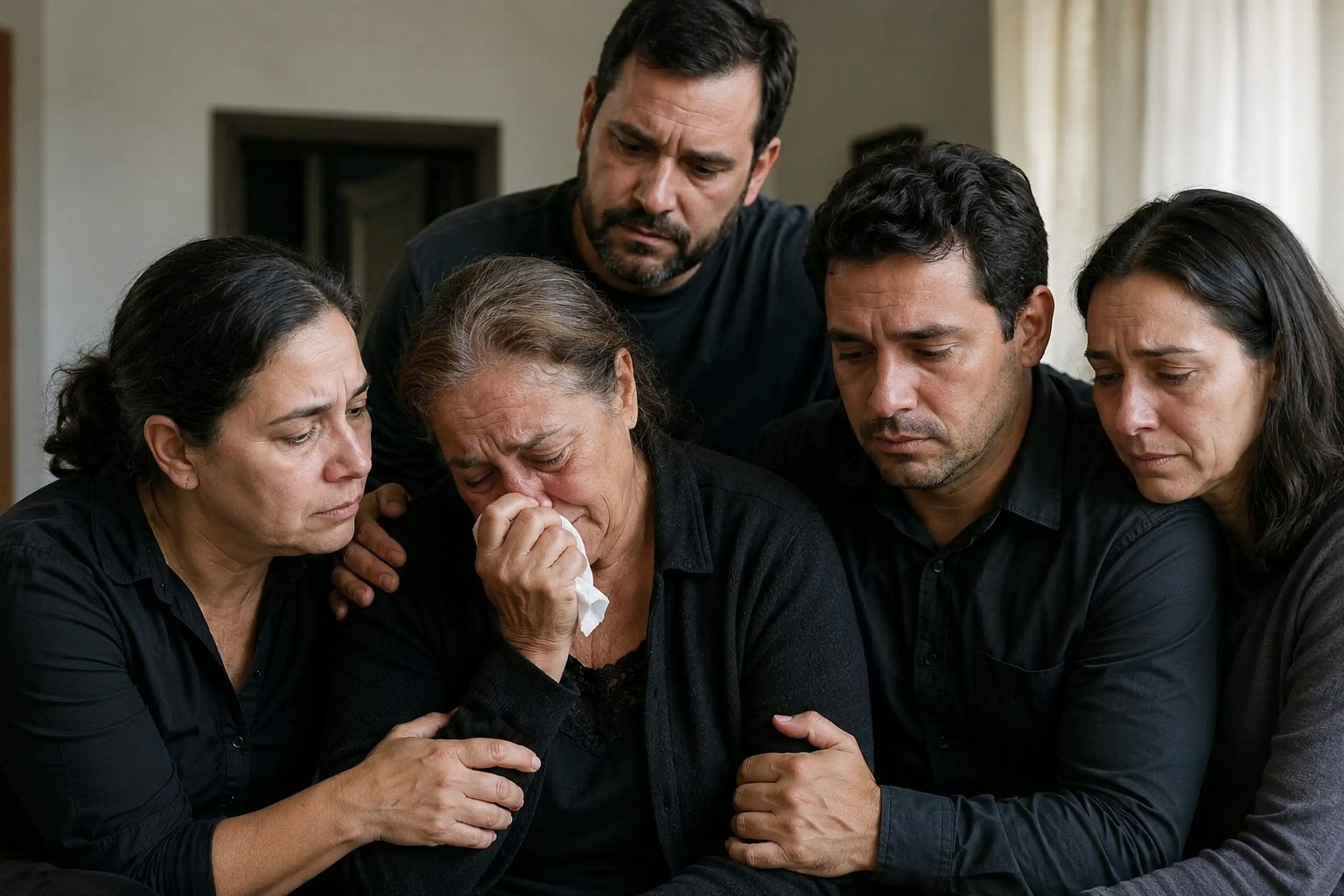 Família reunida em momento de luto — dano moral em ricochete por acidente fatal de trabalho