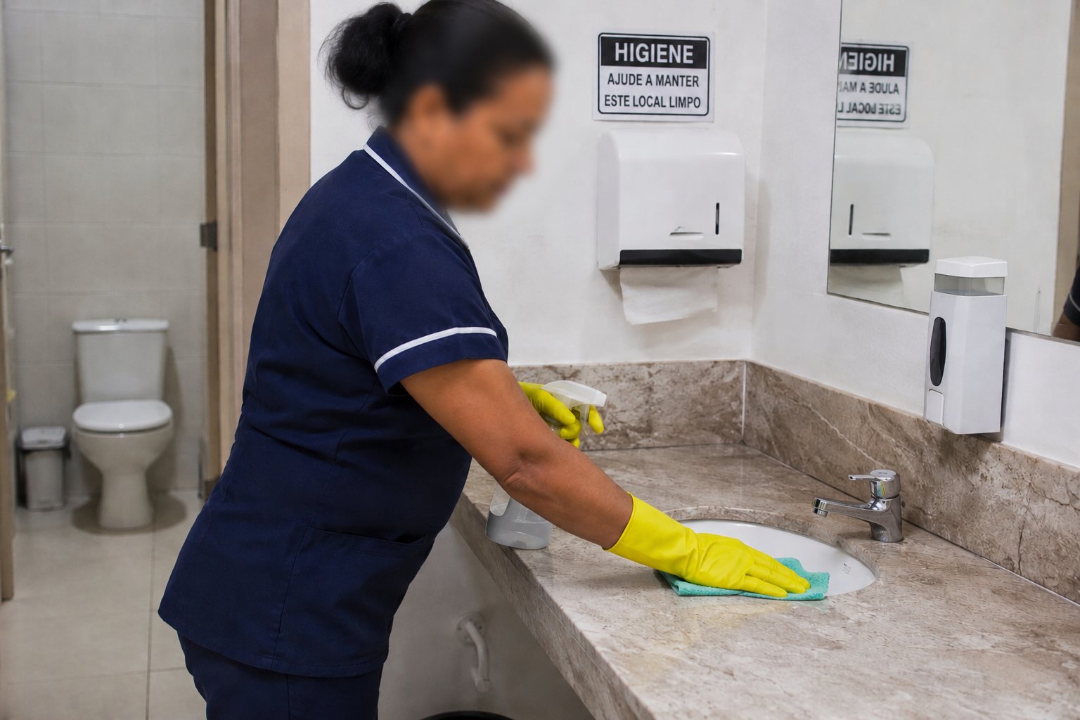 Profissional de limpeza higienizando banheiro coletivo — adicional de insalubridade Súmula 448 TST